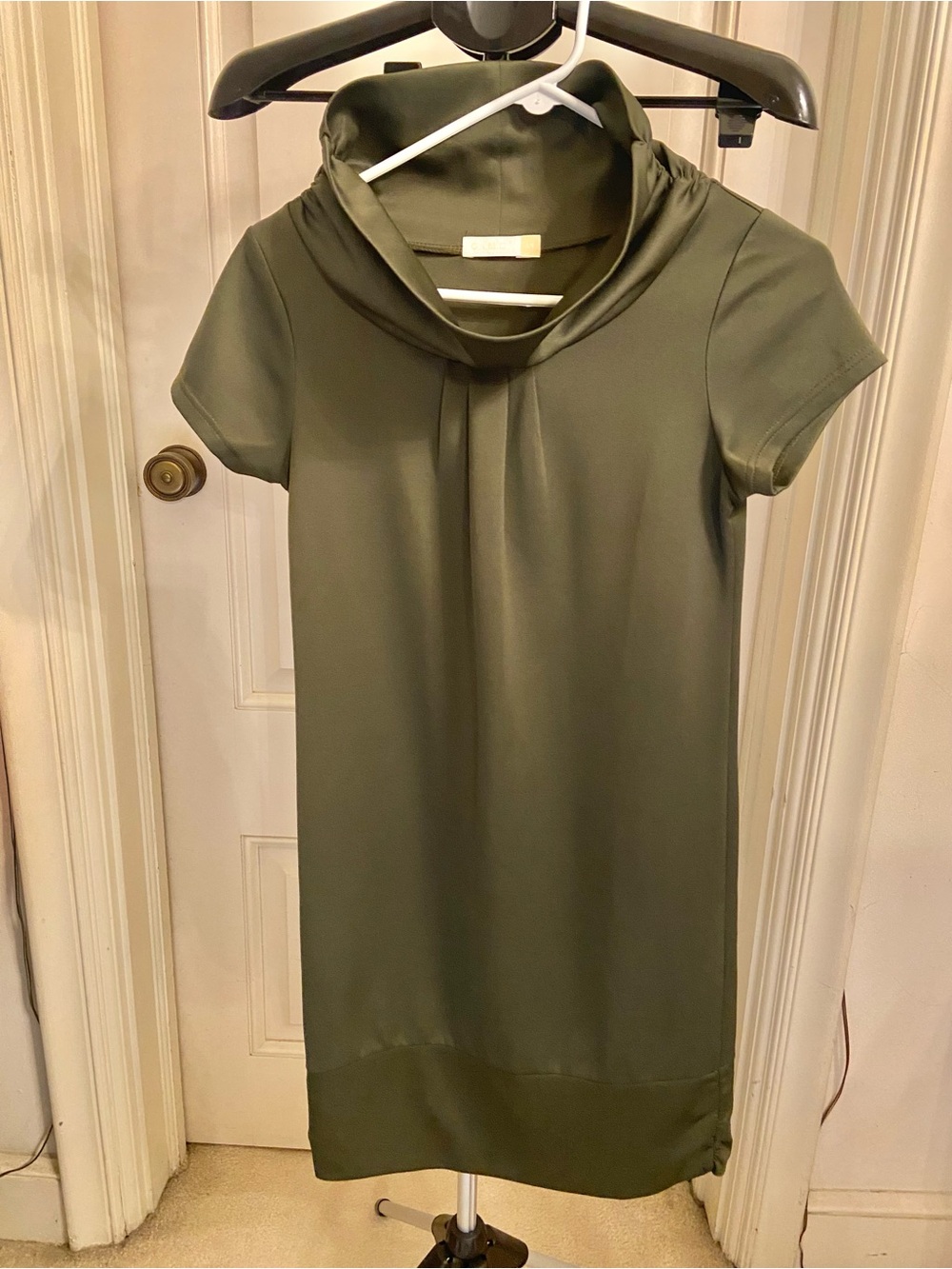 Cowl-Neck Olive Green Short Sleeve Dress